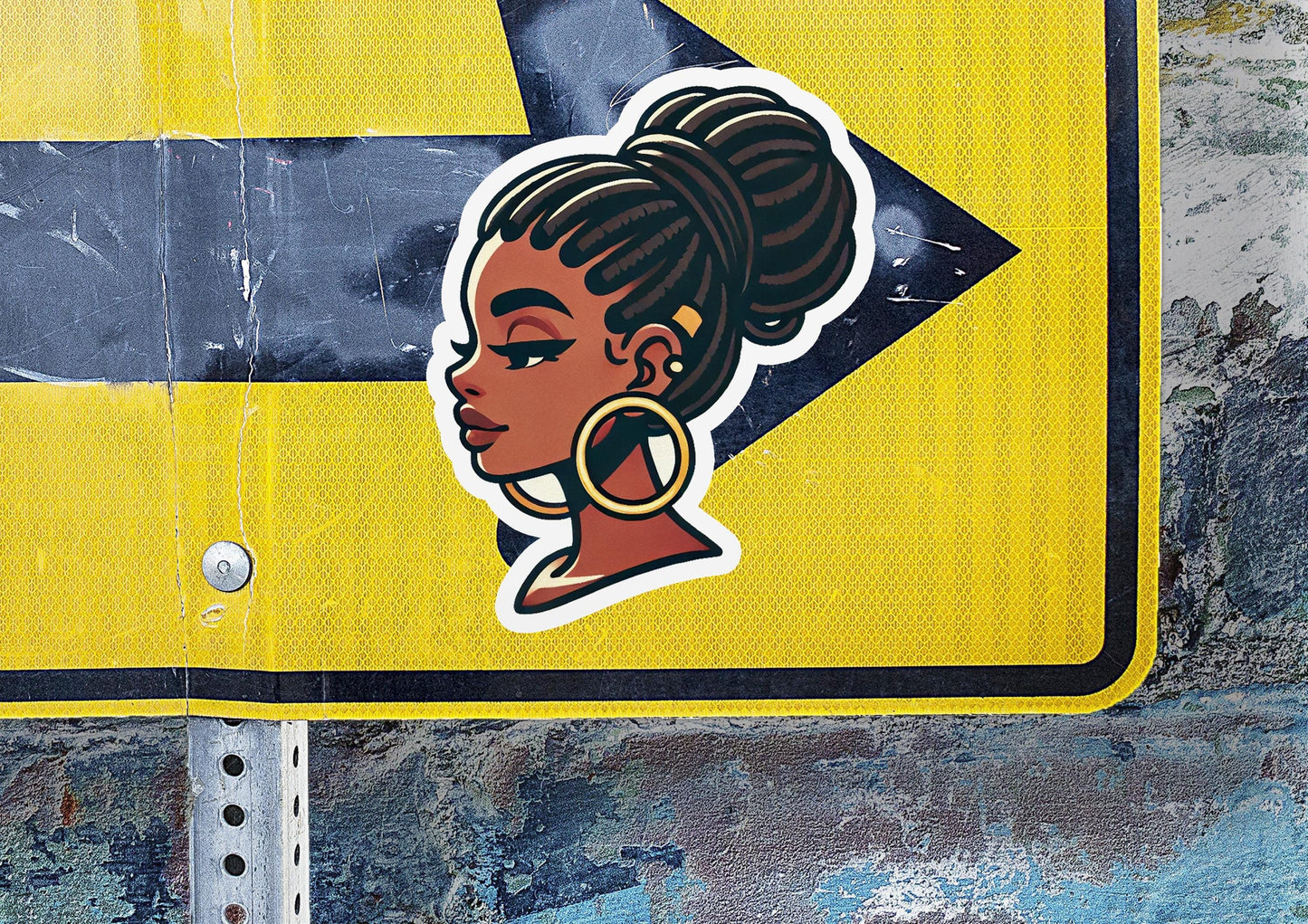 a street sign with a woman's face on it