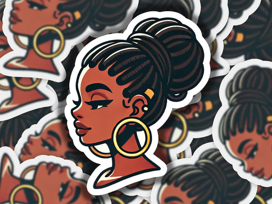 a close up of a sticker of a woman's face