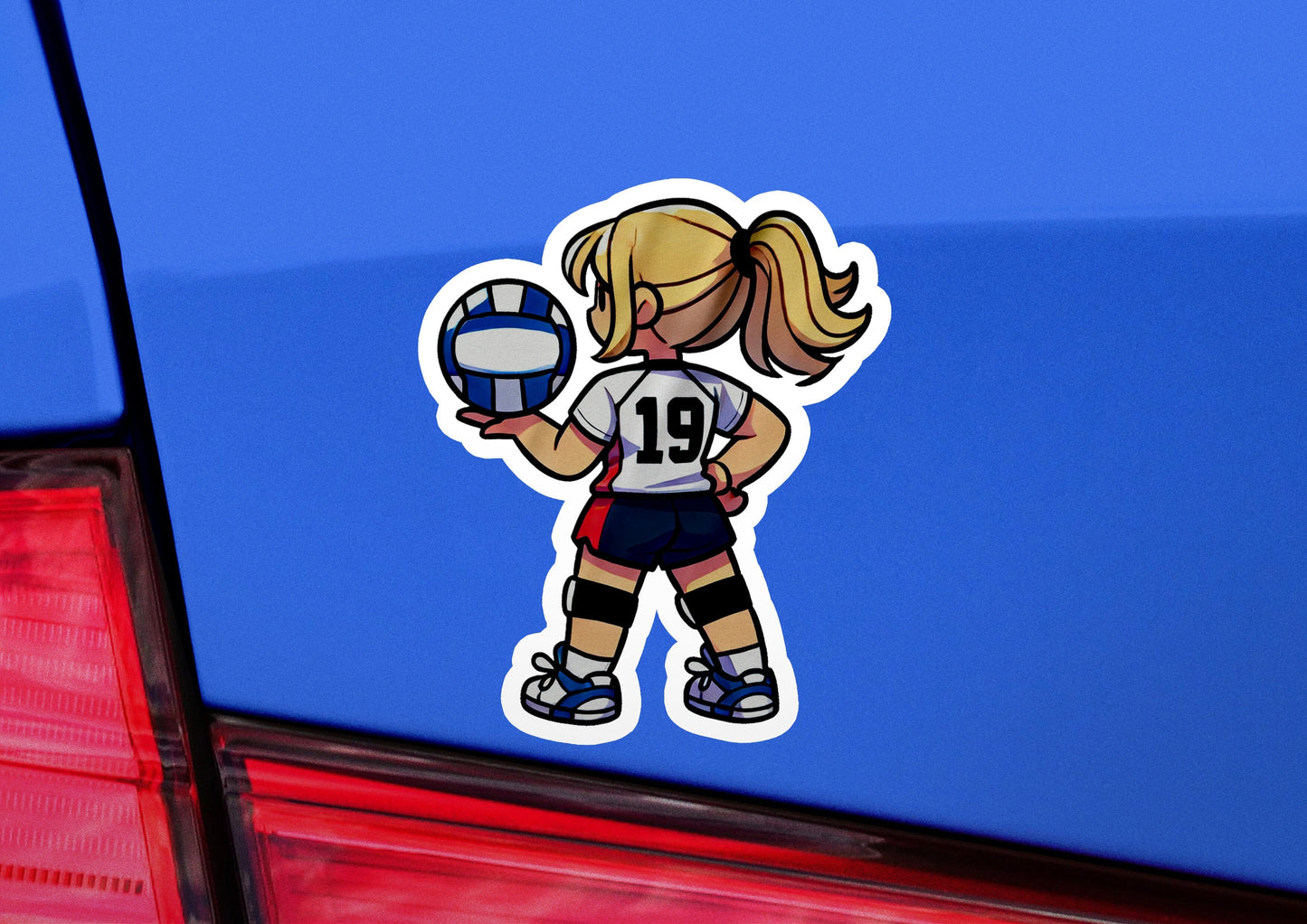 a sticker of a girl holding a volleyball ball