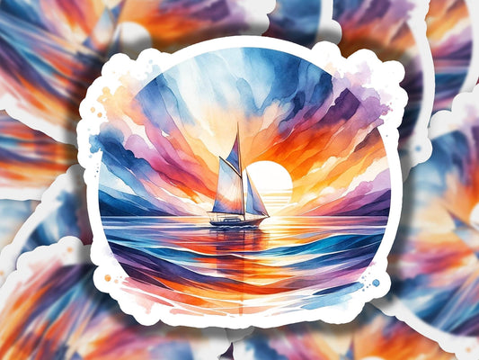 a watercolor painting of a sailboat in the ocean