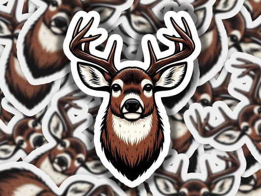 a sticker of a deer's head surrounded by other stickers