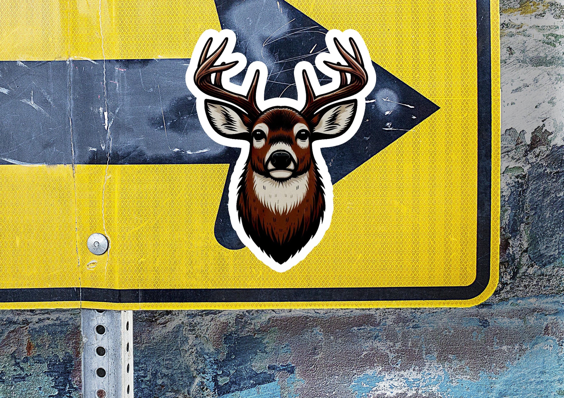 a sticker of a deer on a street sign