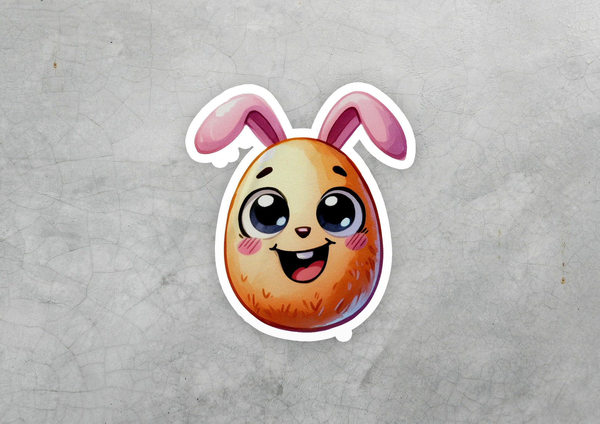 a sticker of a rabbit face on a gray background