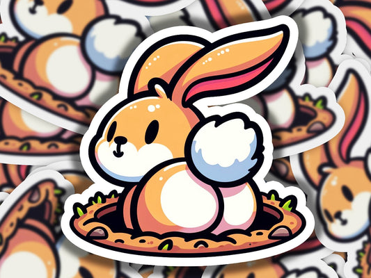 a sticker of a bunny sitting in a pile of bunnies