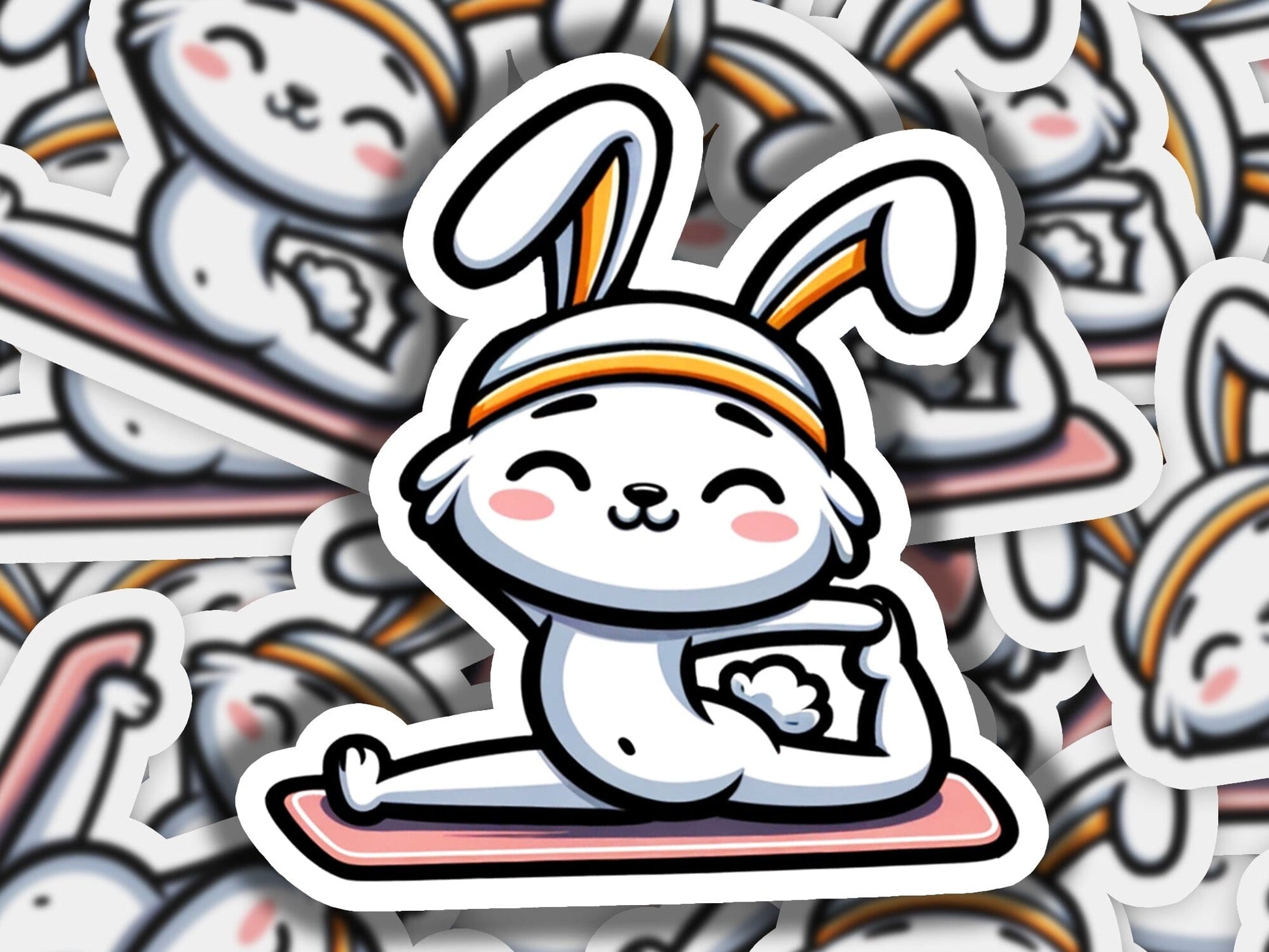 a sticker of a rabbit sitting on top of a skateboard