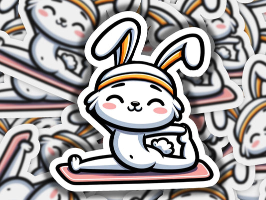 a sticker of a rabbit sitting on top of a skateboard