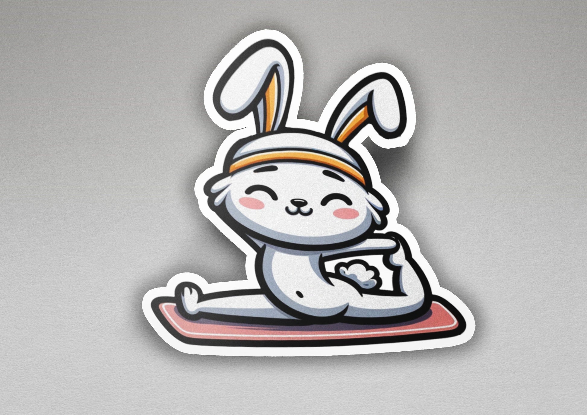 a sticker of a rabbit sitting on a skateboard