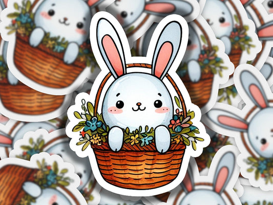 a bunch of stickers with a bunny in a basket