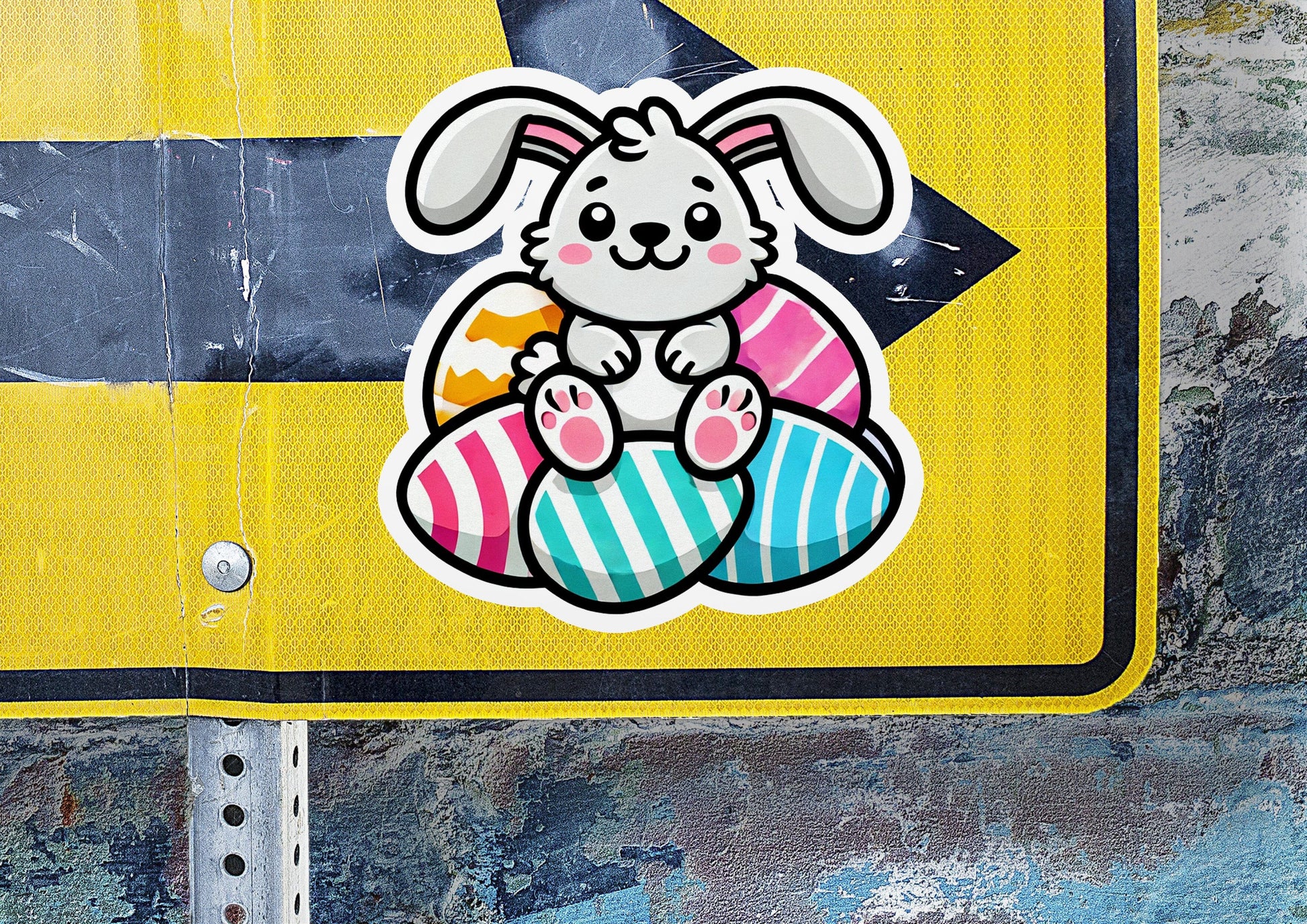 a sticker of a bunny sitting on an easter egg