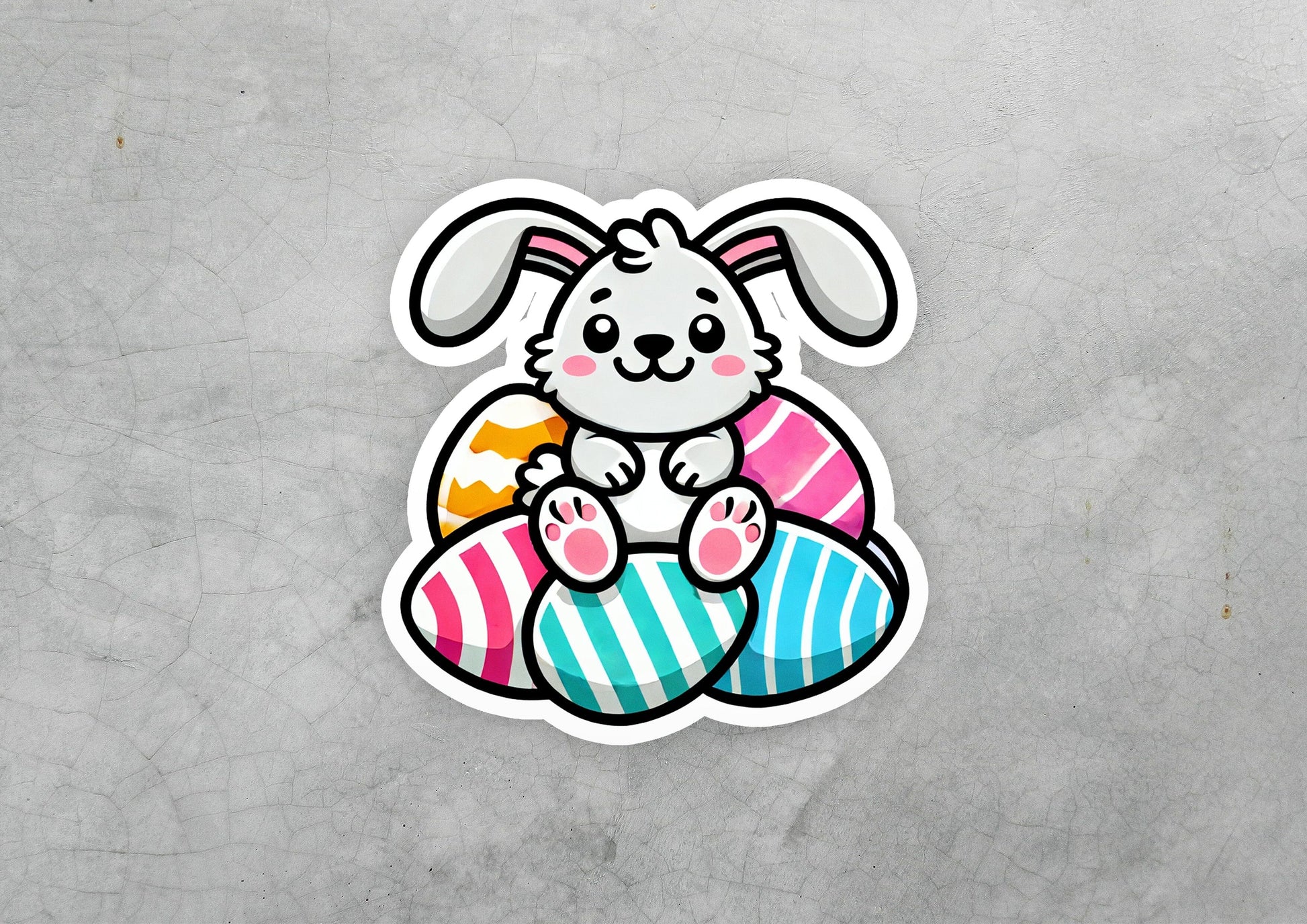 a sticker of a bunny sitting on an egg