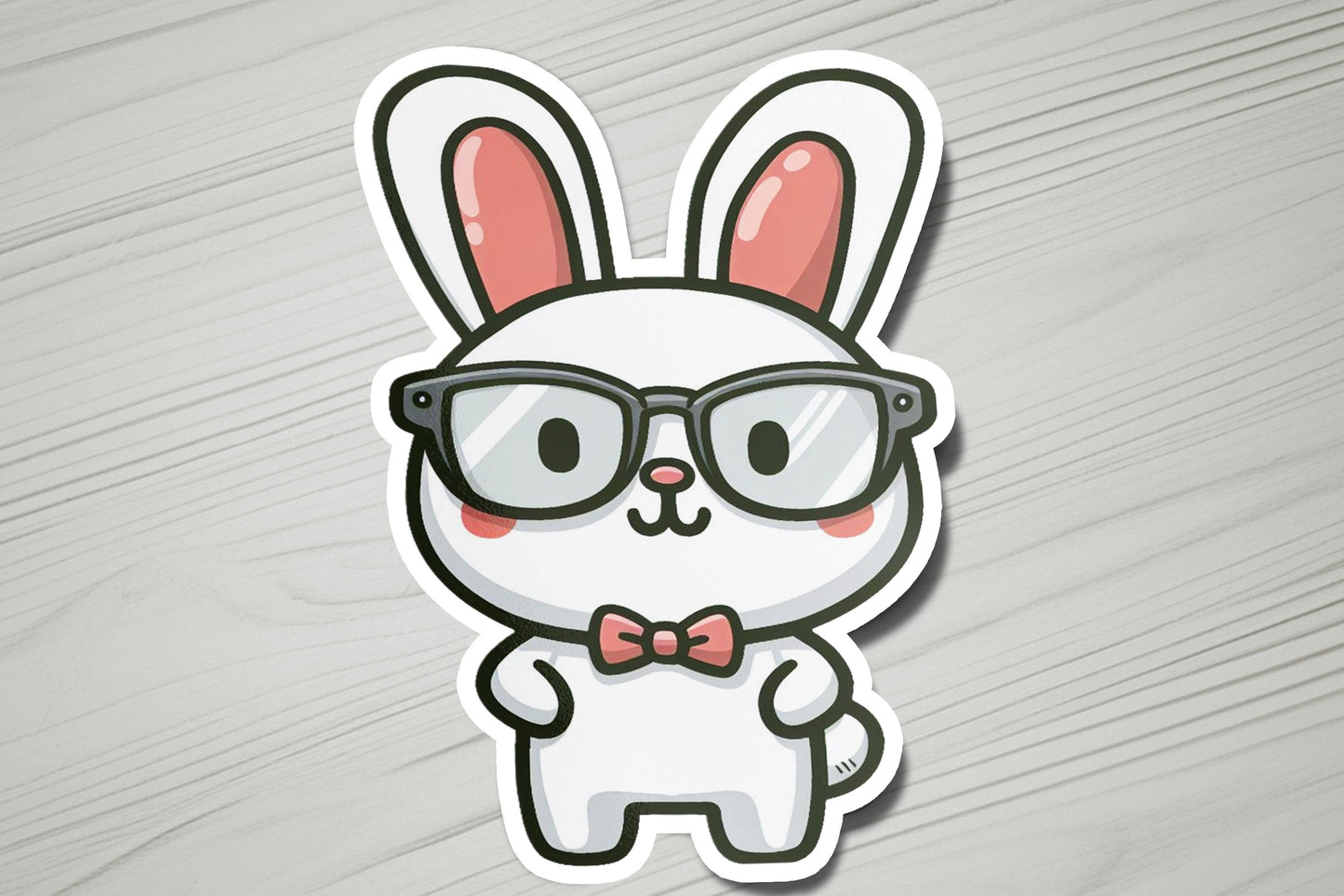 a sticker of a rabbit wearing glasses