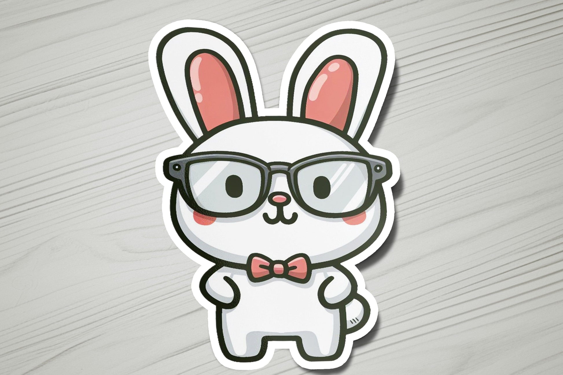 a sticker of a rabbit wearing glasses