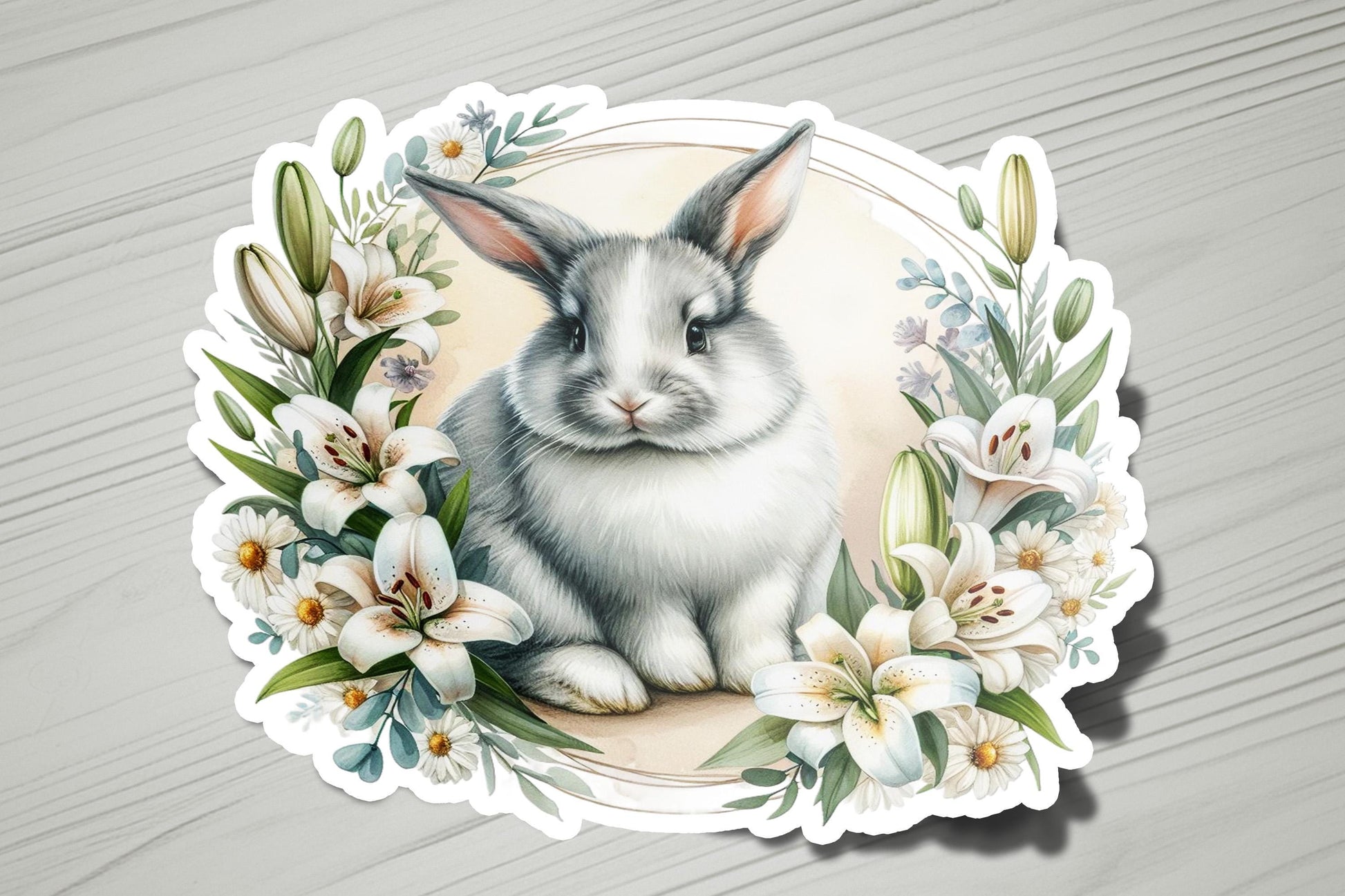 a sticker with a picture of a rabbit on it