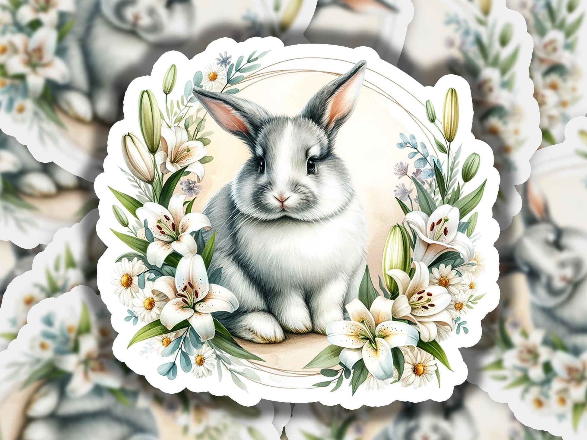 a picture of a rabbit surrounded by flowers