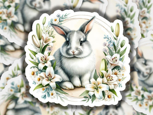 a picture of a rabbit surrounded by flowers