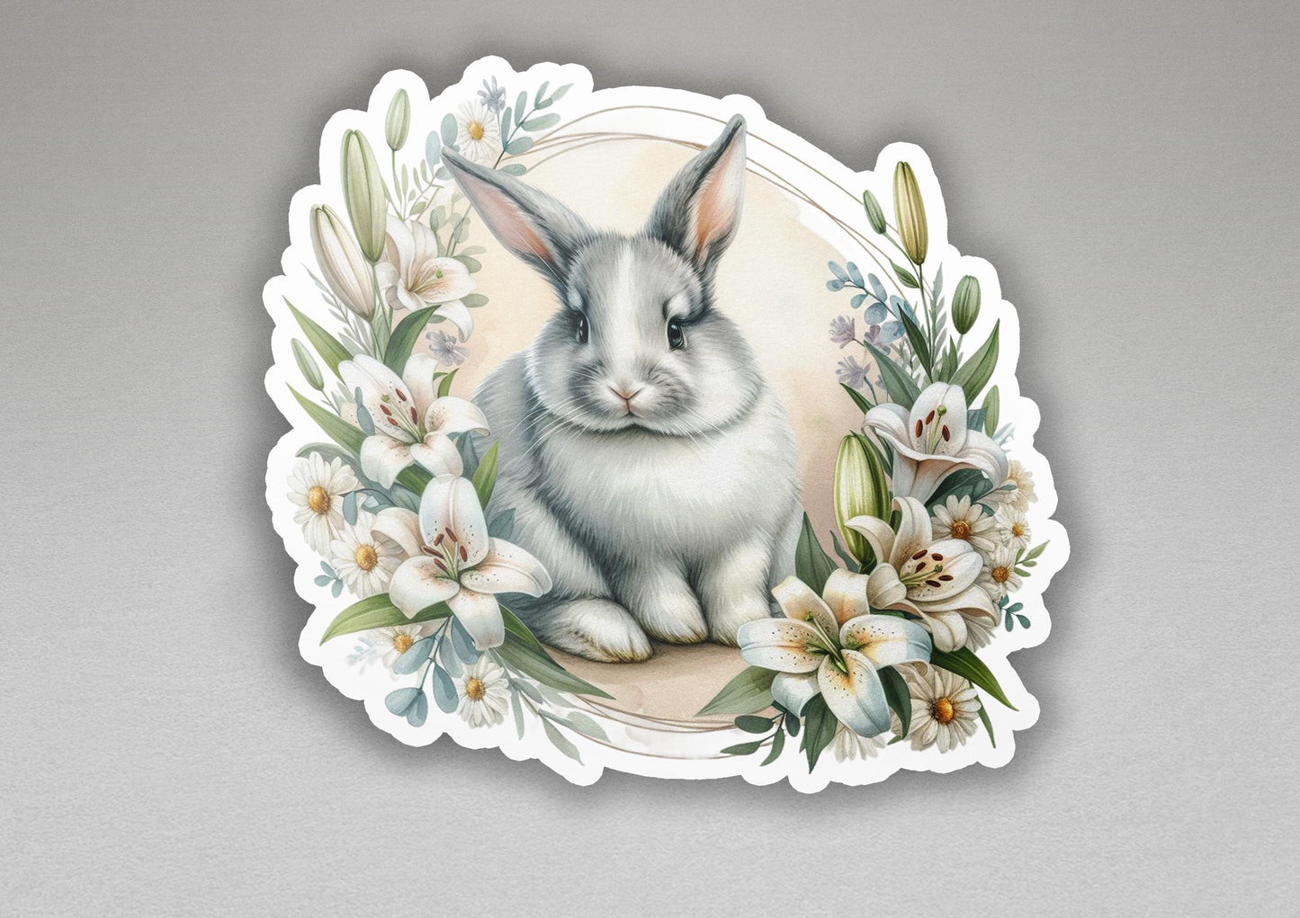 a picture of a rabbit with flowers around it