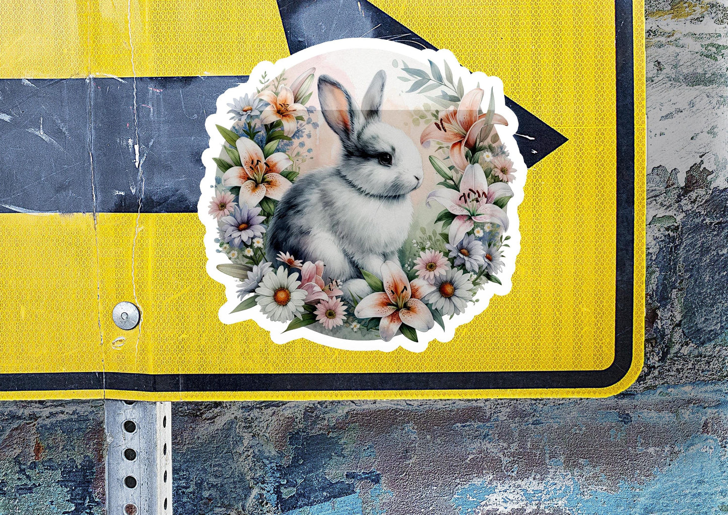 a sticker with a picture of a rabbit on it