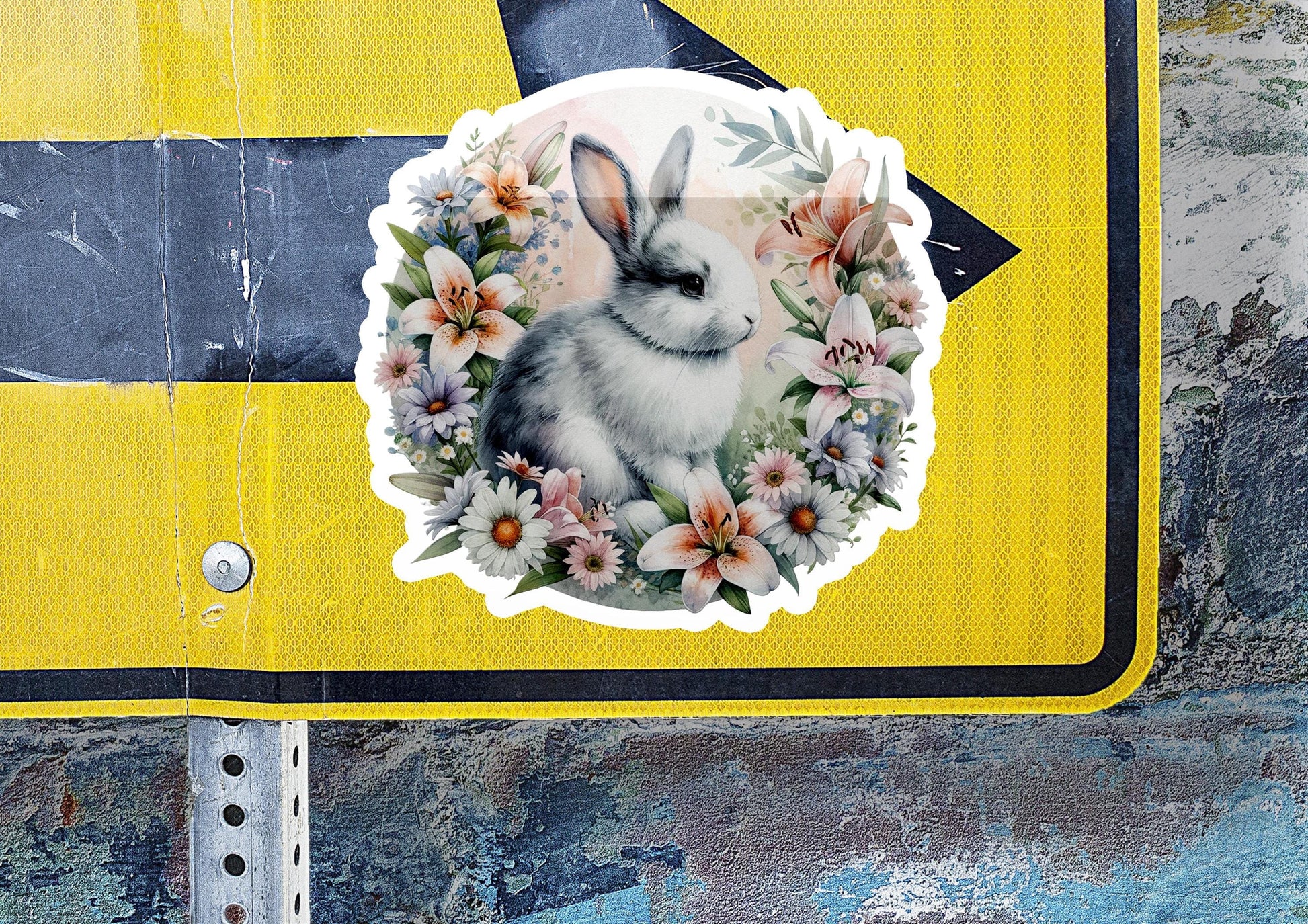 a sticker with a picture of a rabbit on it