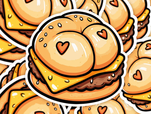 Burger Butt Vinyl Sticker | Dishwasher Safe & Durable | Custom Sizes | Fast Shipping | Made in USA Fiesta Doodle waterproof vinyl sticker. dishwasher safe outdoor sticker.