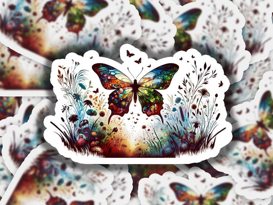 a picture of a butterfly in a field of flowers