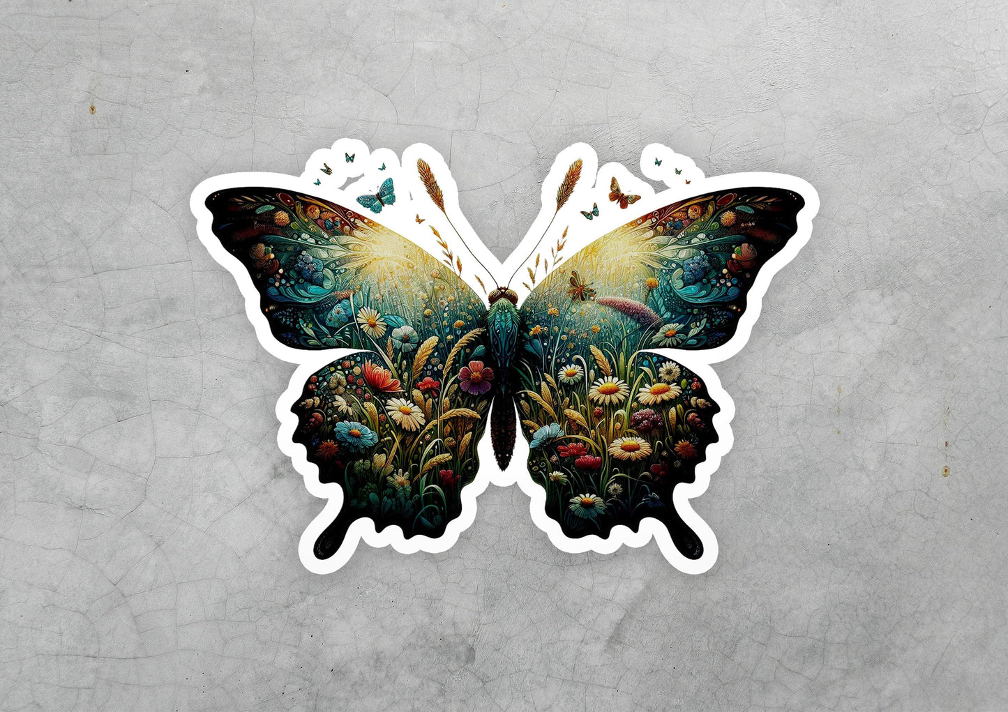 a sticker of a butterfly on a gray background