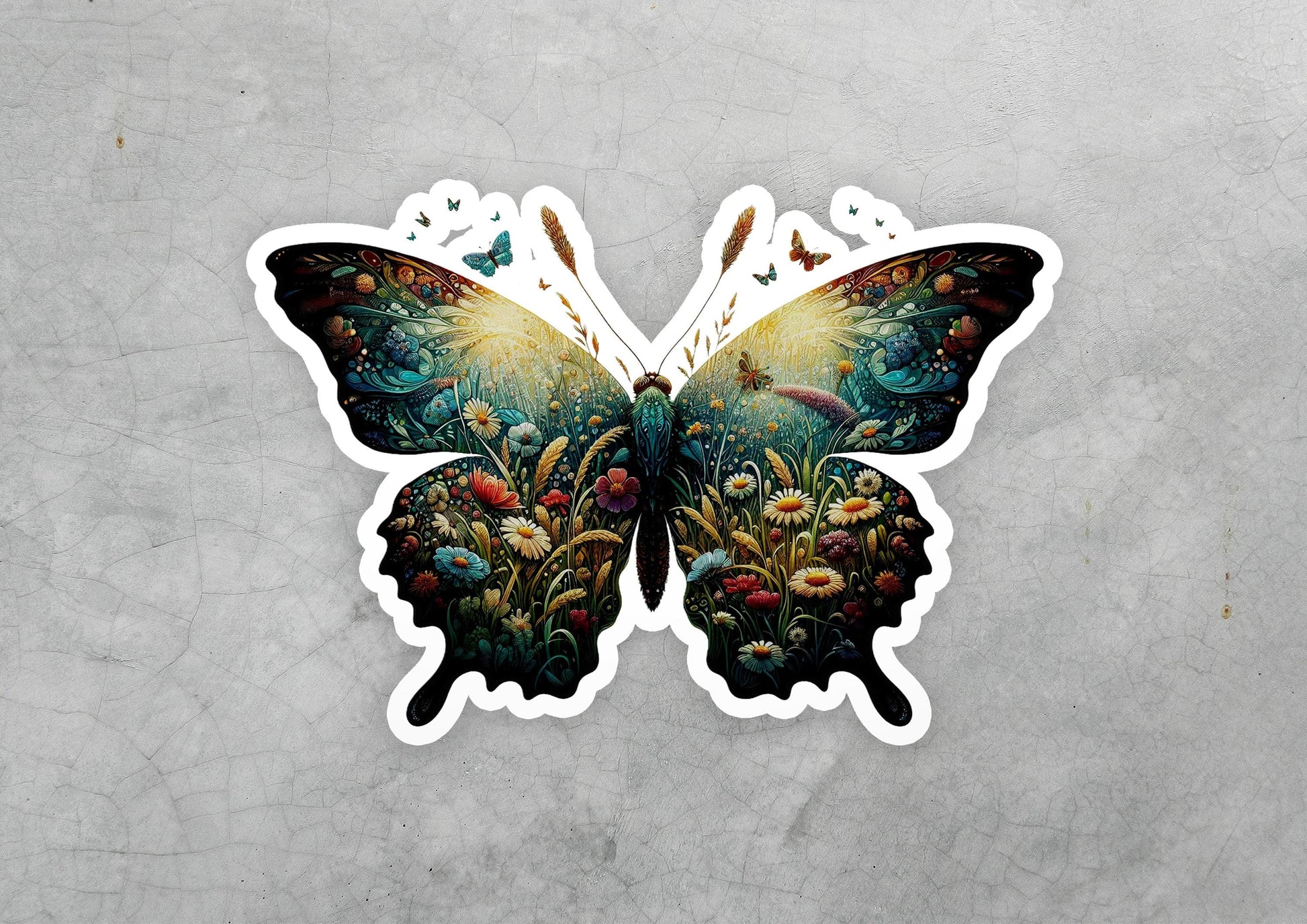a sticker of a butterfly on a gray background