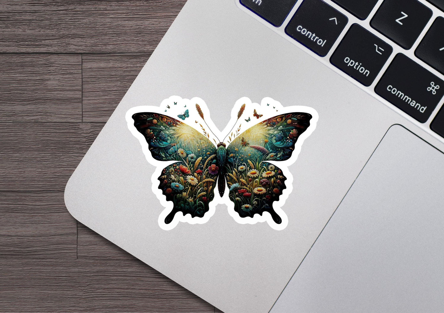 a laptop with a sticker of a butterfly on it