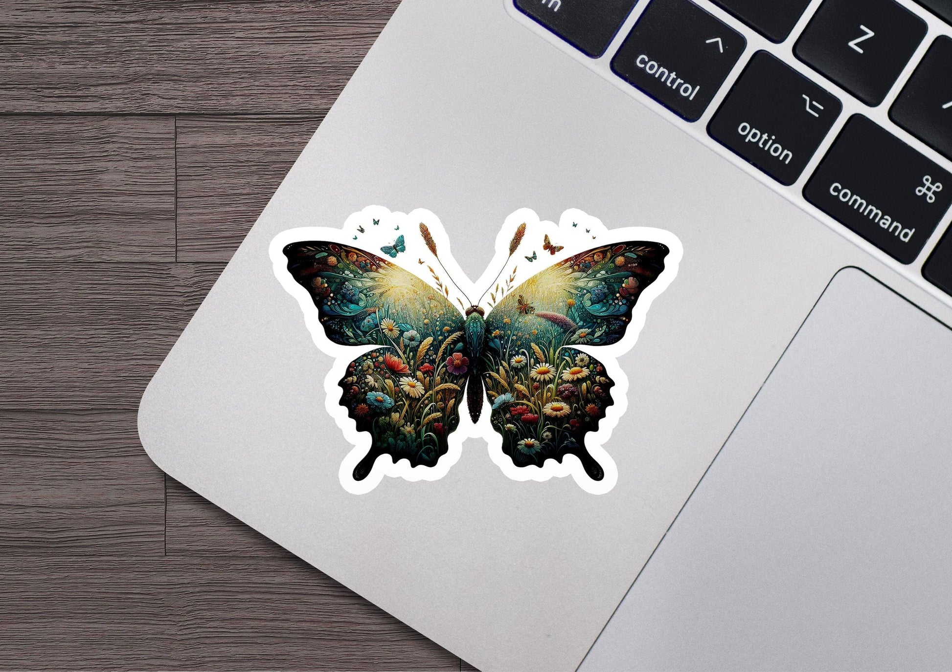 a laptop with a sticker of a butterfly on it