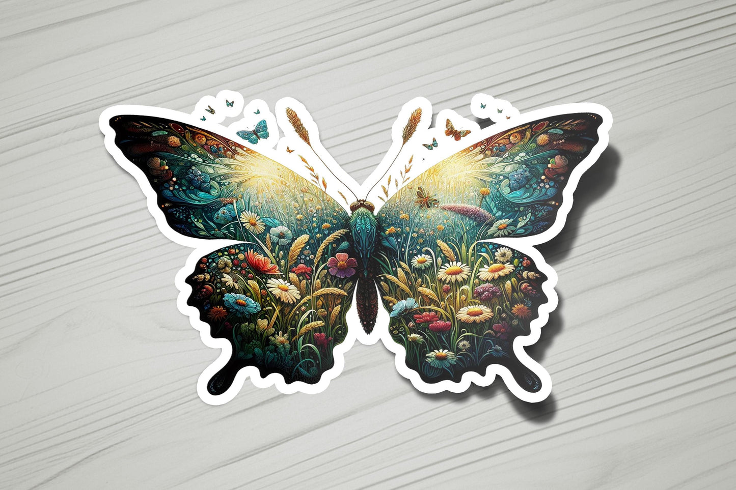 a sticker of a butterfly sitting on top of a table