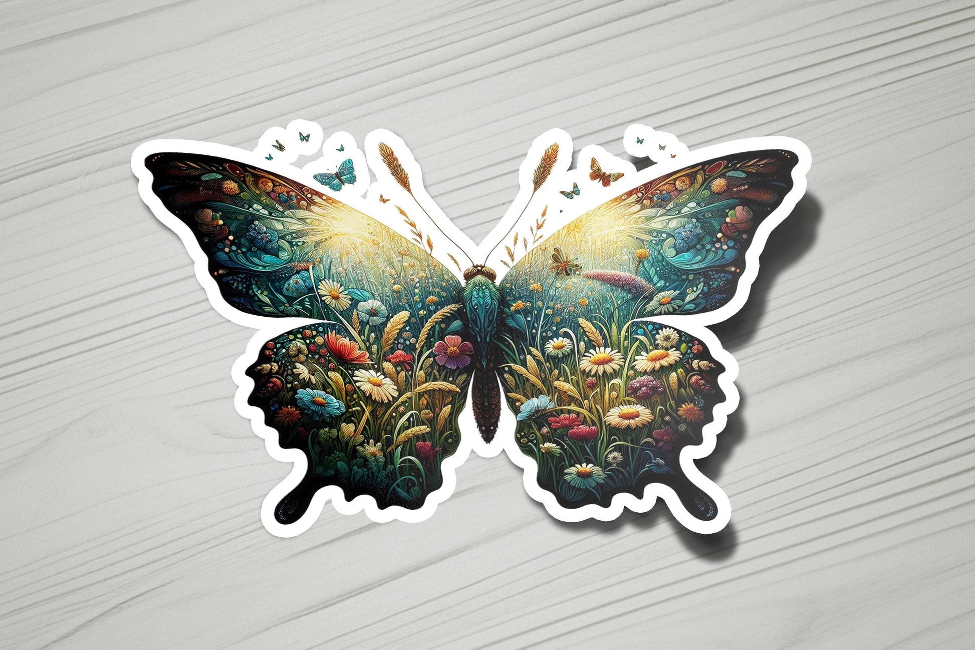 a sticker of a butterfly sitting on top of a table