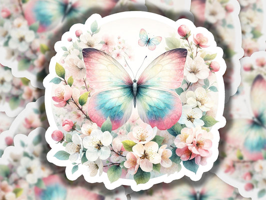 a picture of a butterfly surrounded by flowers