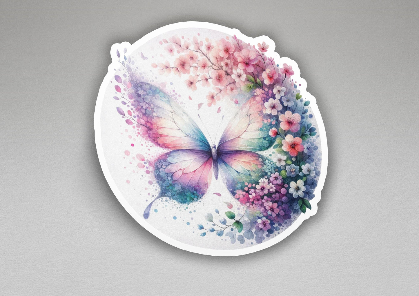 a plate with a butterfly and flowers painted on it