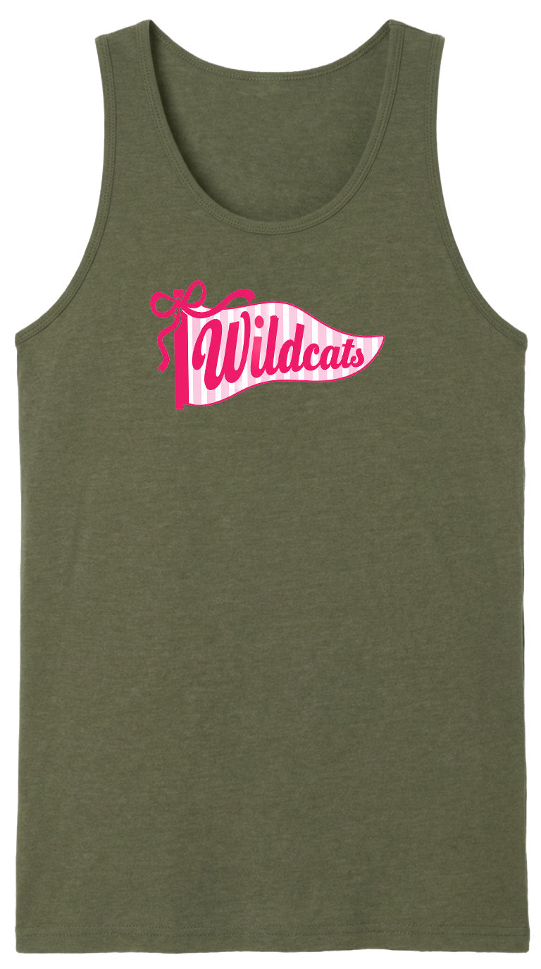 A green tank top with a pink banner that says "Wildcats" printed on it.
