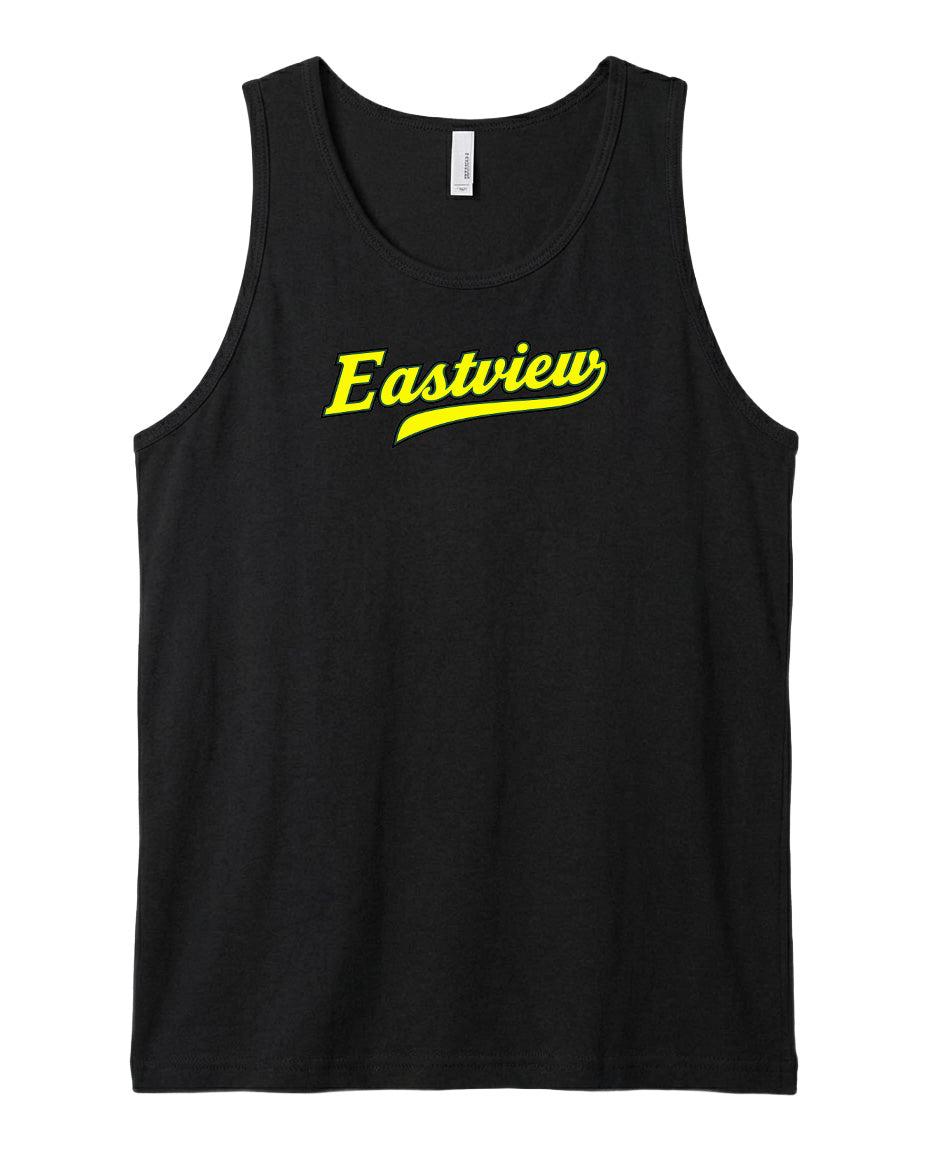 A black tank top with the word "Eastview" printed in yellow on the front.