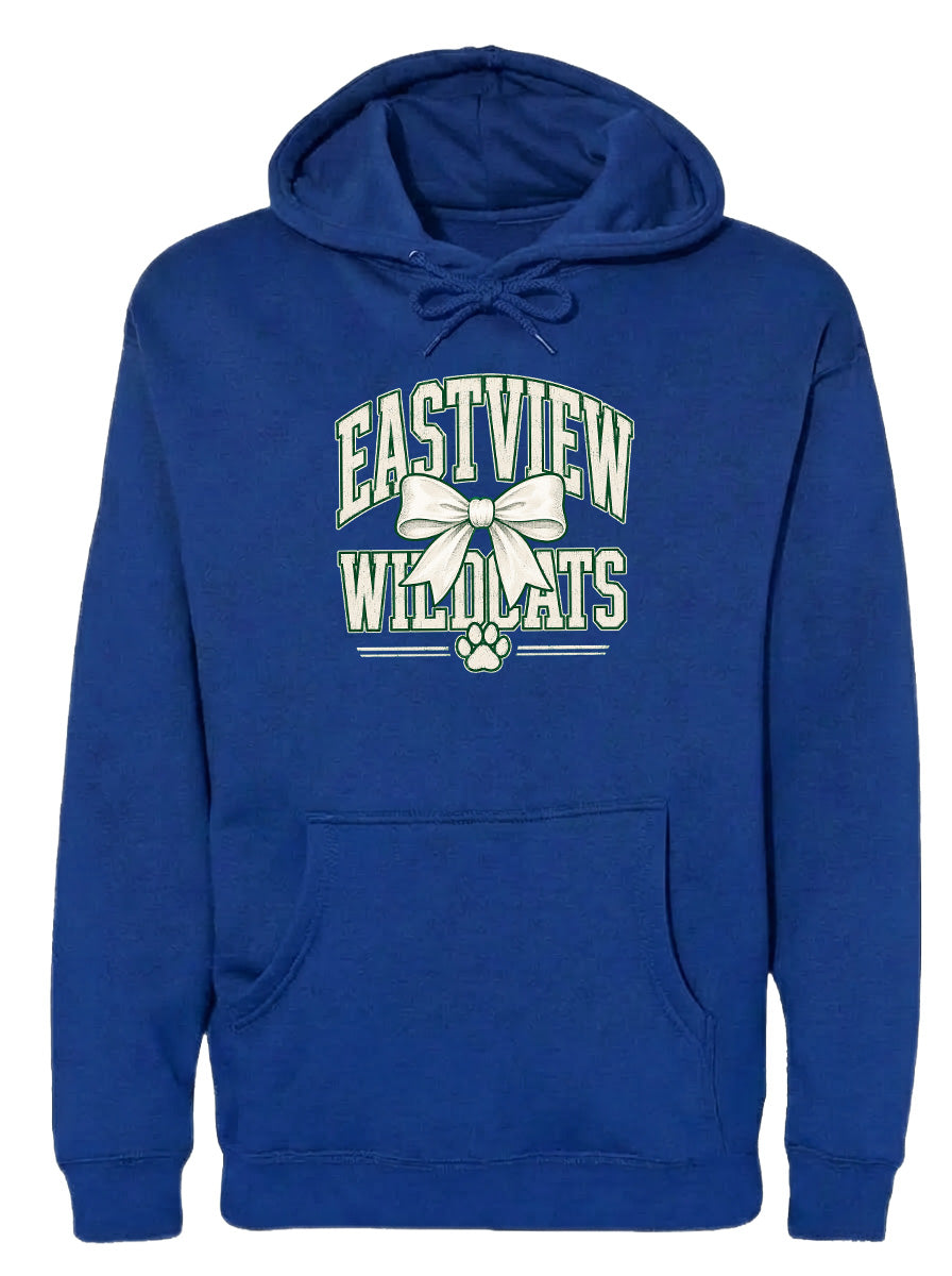 A navy blue hoodie with a white graphic design on the front.
