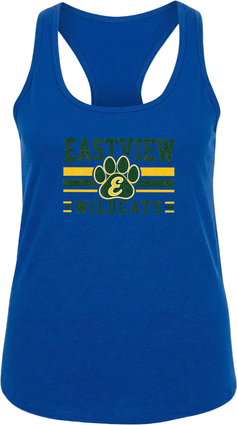 A blue tank top with the text "EASTVIEW WILDCATS" printed on it.