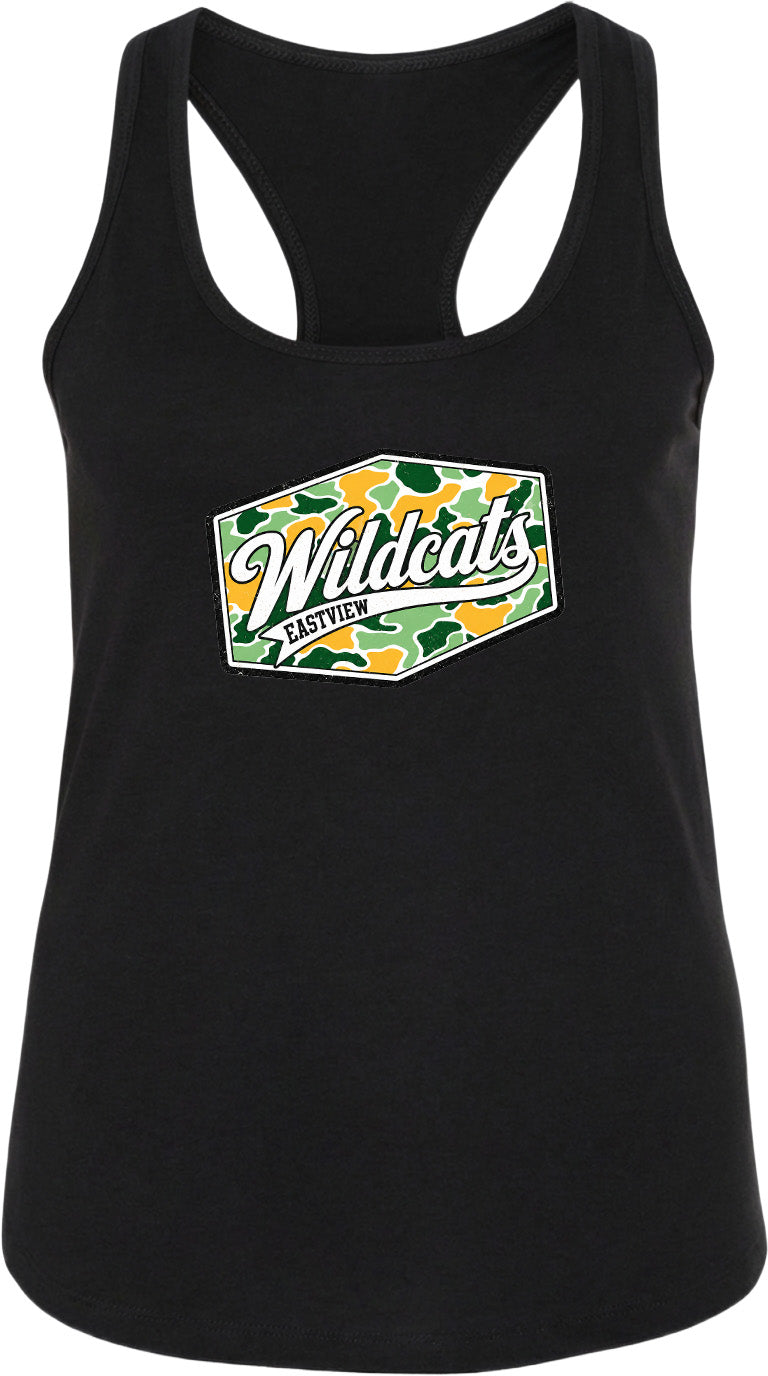 A black tank top with a graphic design featuring the text "Wildcats EASTYPE" in a stylized font.