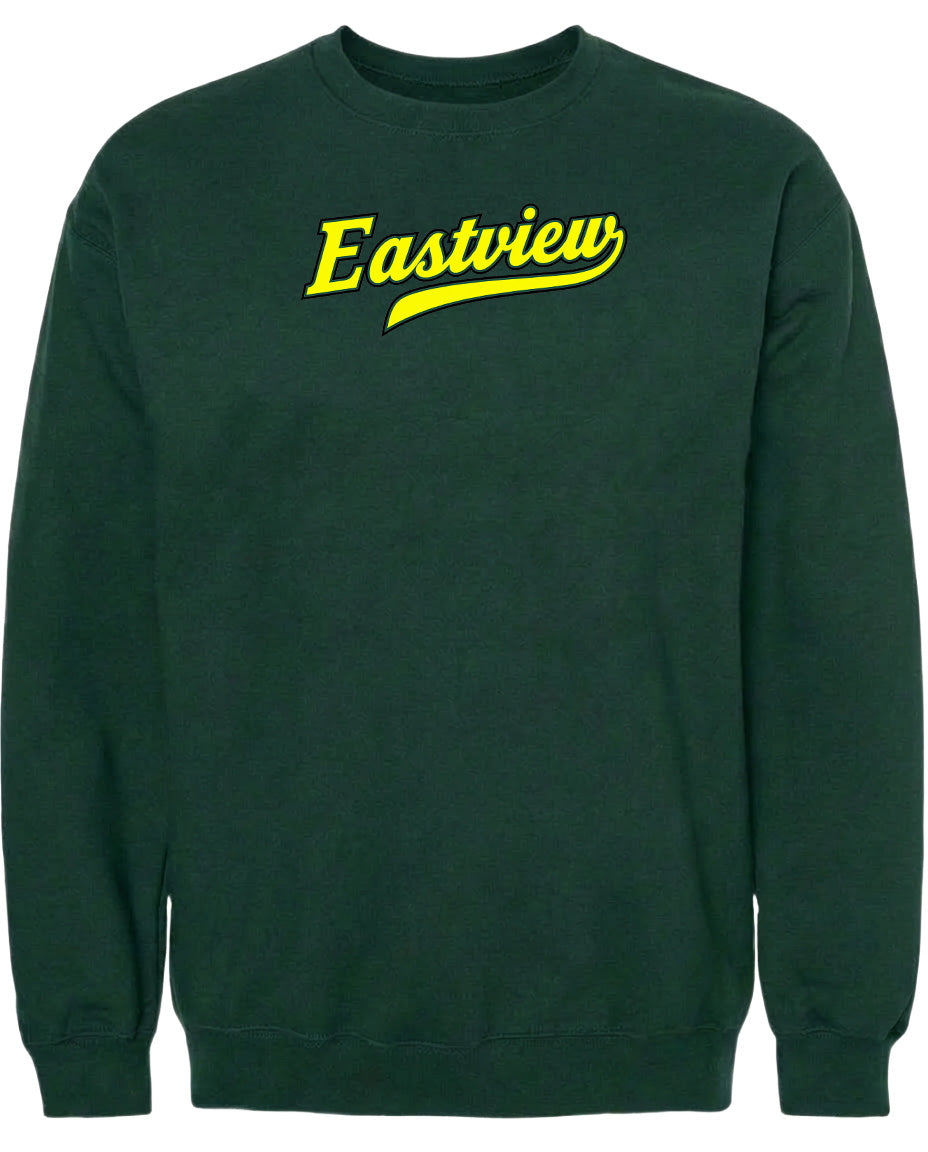 A dark green sweatshirt with the word "Eastview" printed in yellow on the front.
