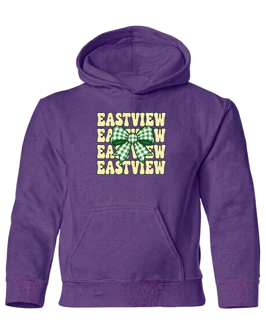 A purple hoodie with a graphic design on the front.