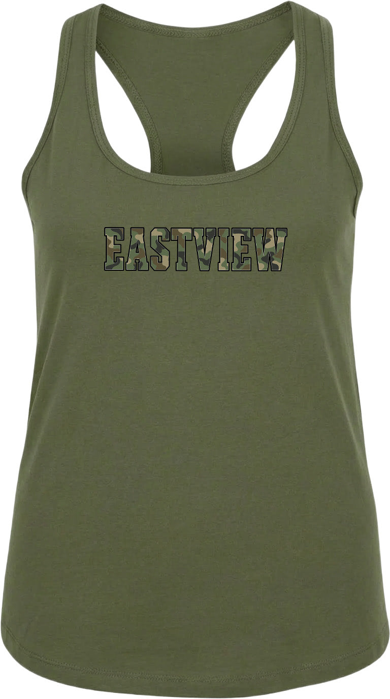 A green tank top with the word "EASTVIEW" printed on it.