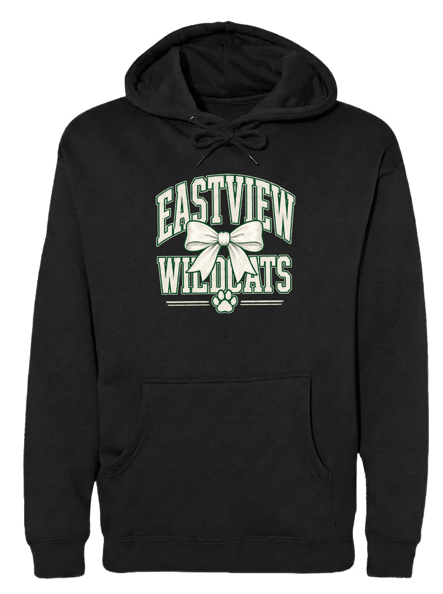 A black hoodie with a graphic design on the front.