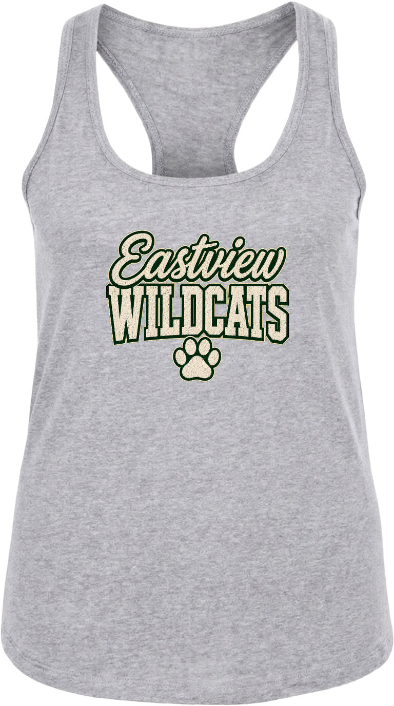 A gray tank top with the text "Eastview Wildcats" printed on it.