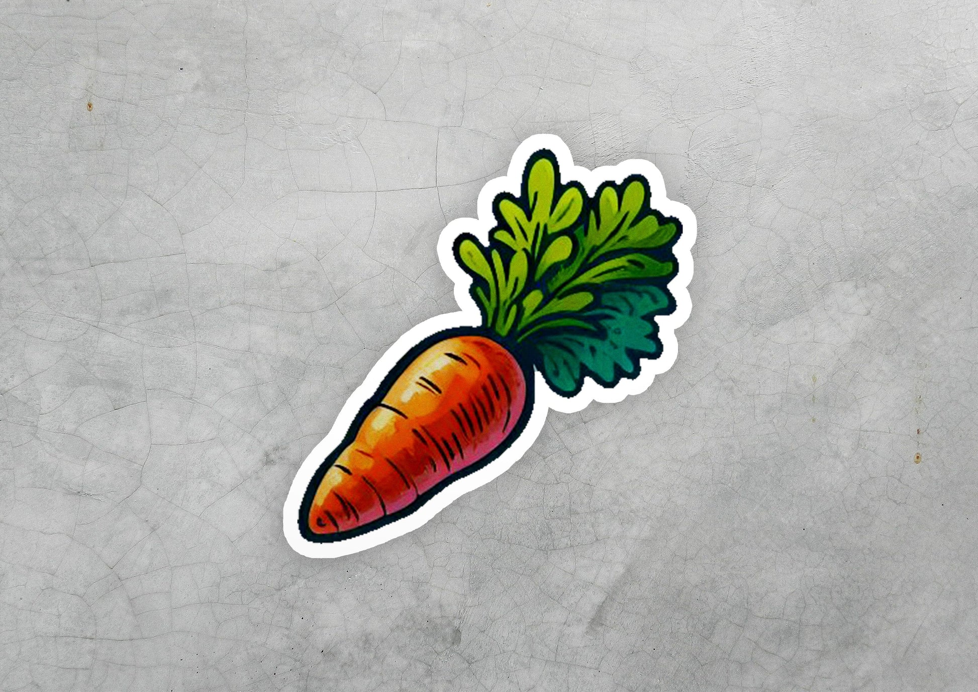 a sticker of a carrot with green leaves