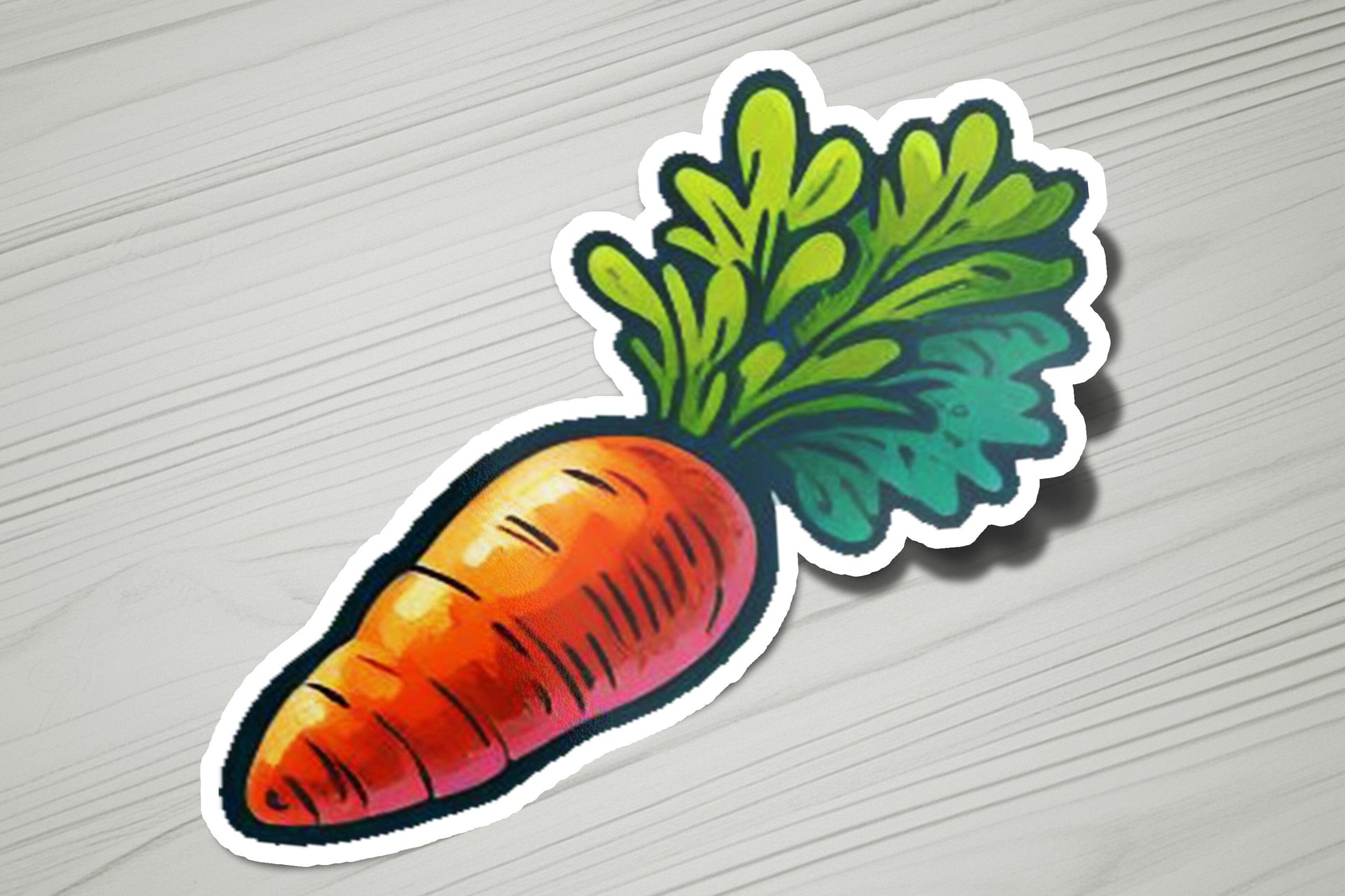 a sticker of a carrot with green leaves