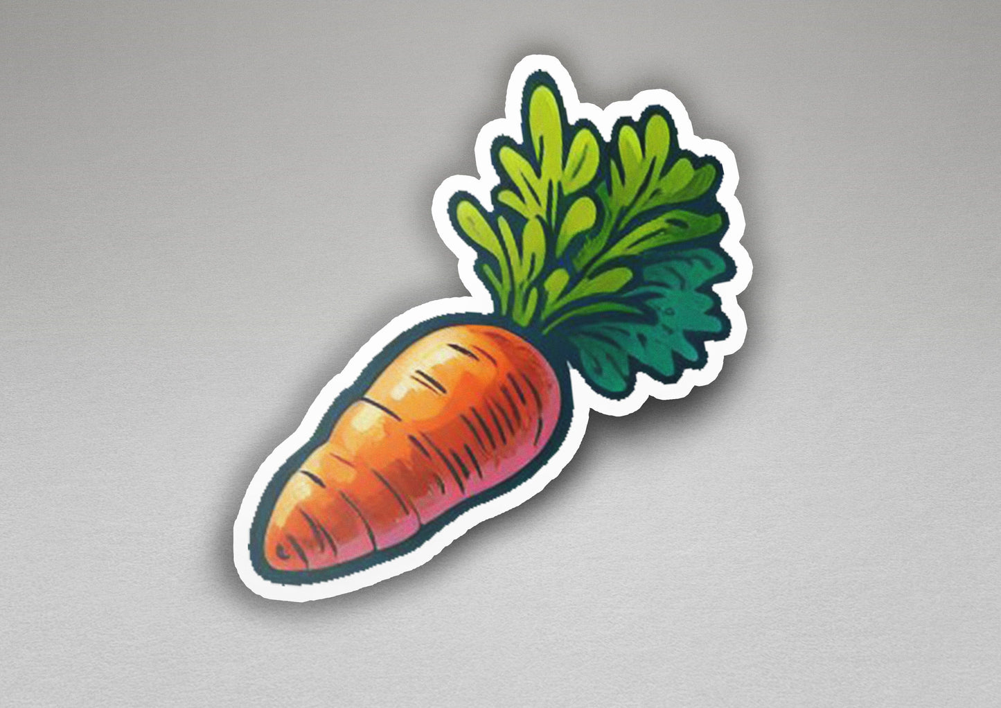 a sticker of a carrot with green leaves