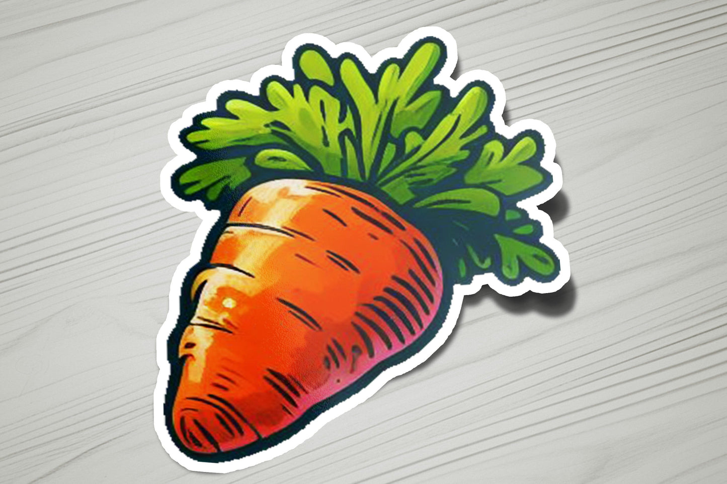 a sticker of a carrot with green leaves