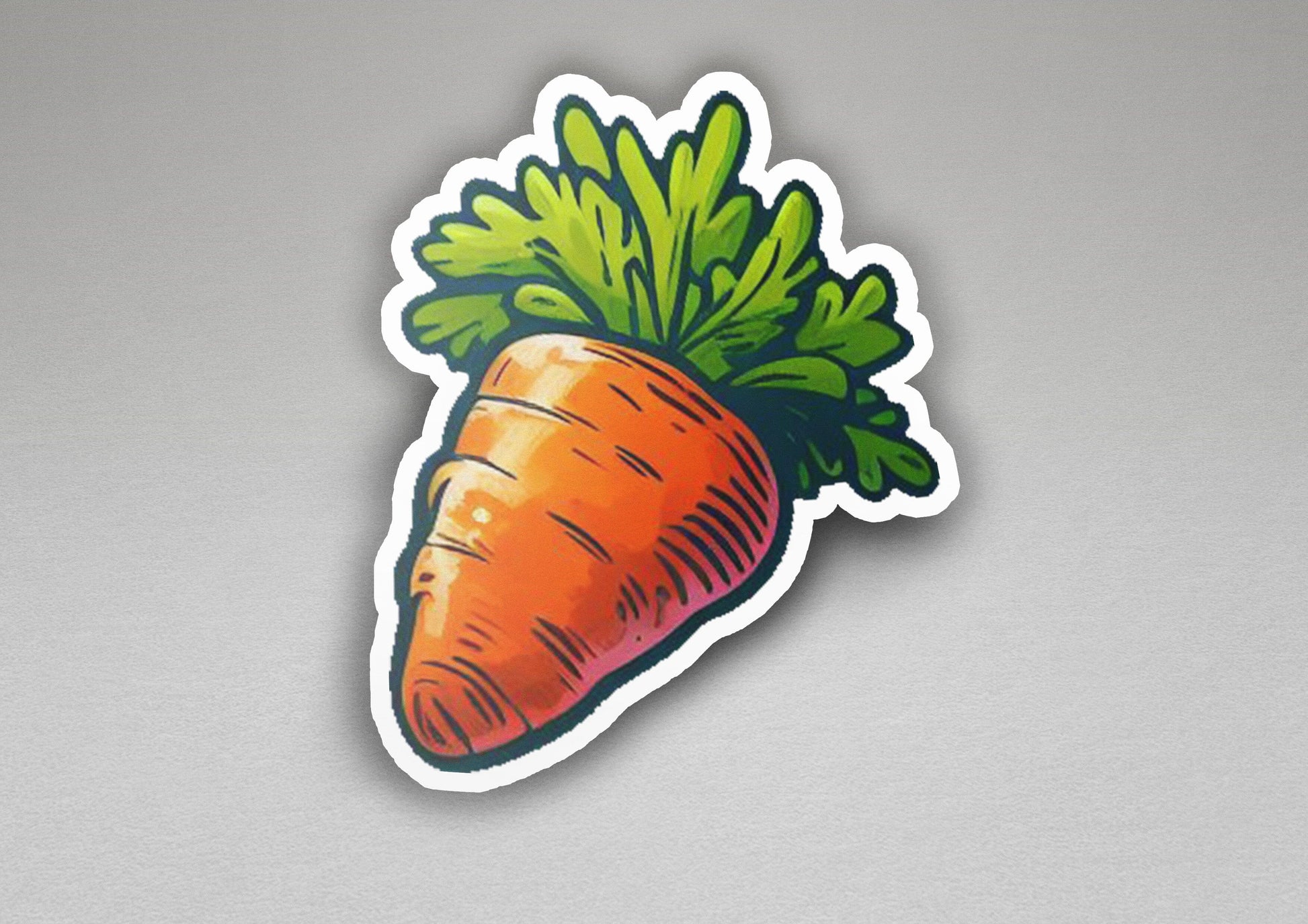 a sticker of a carrot with green leaves