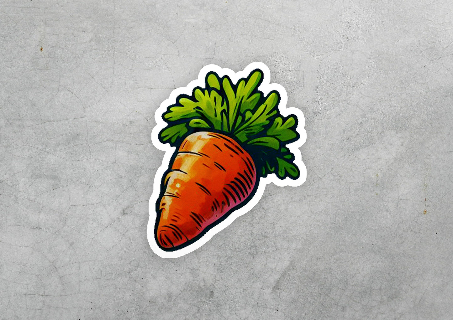 a sticker of a carrot with green leaves