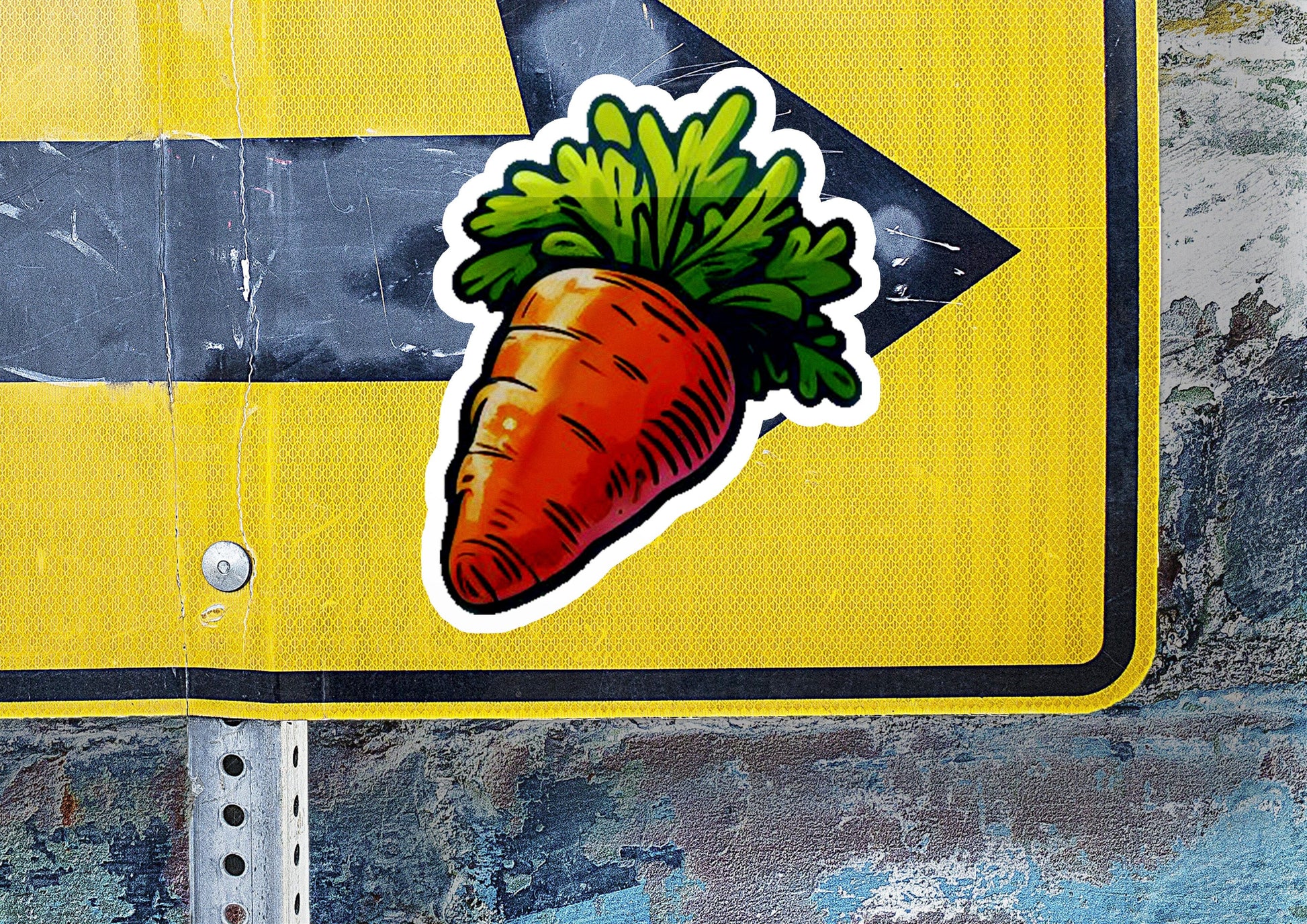 a sticker of a carrot on a street sign