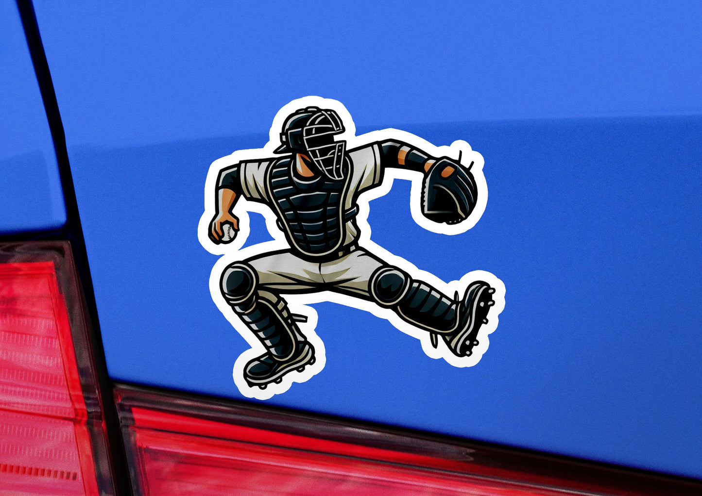 a baseball player sticker on the back of a car